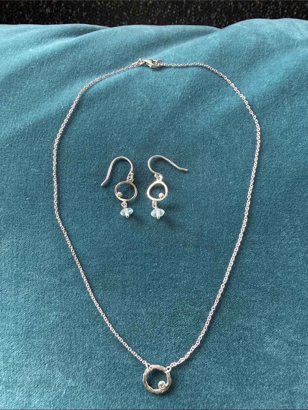Silver Circle Pendant Necklace 16 inches and matching Earrings